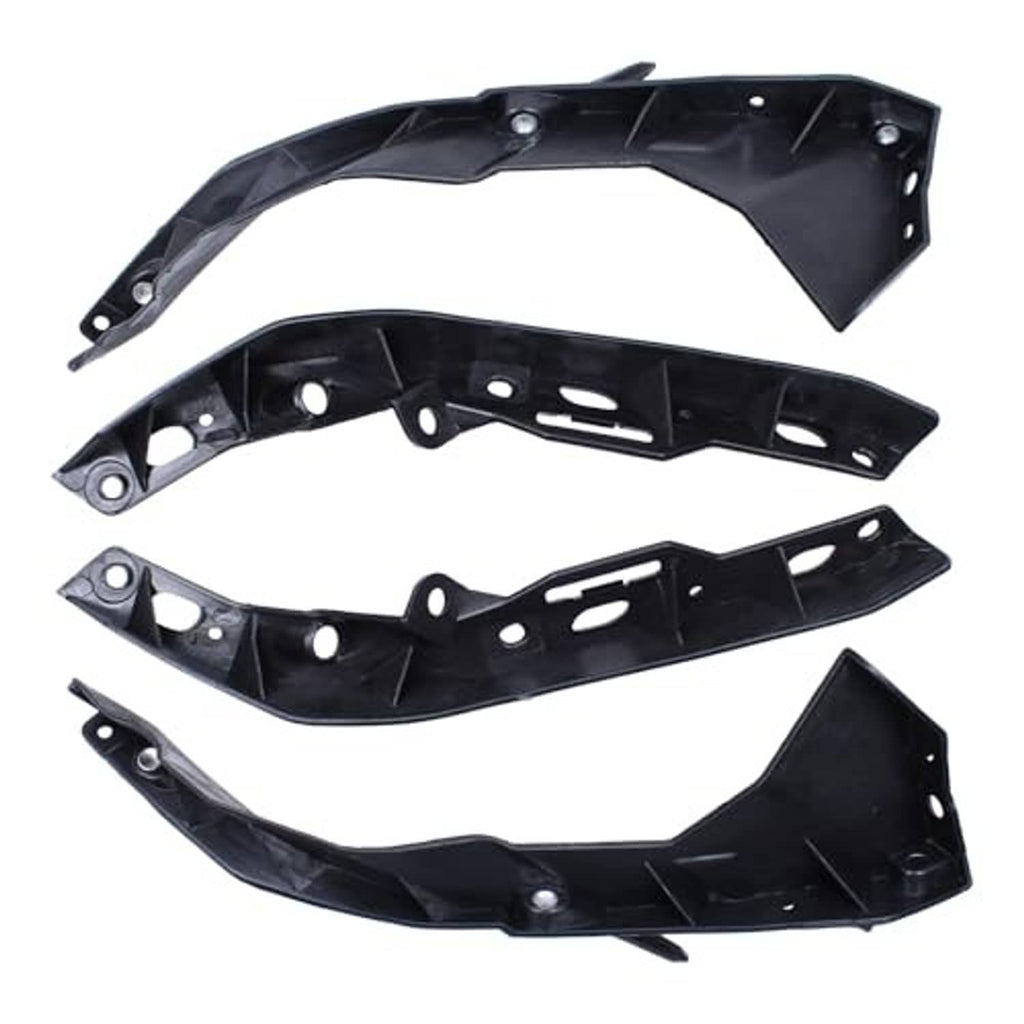 Black front bumper bracket components with multiple cutouts and mounting holes
