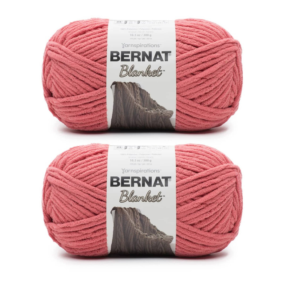 Bernat Blanket yarn skeins, terracotta rose pink, two-pack with paper labels