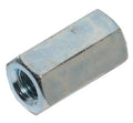 Zinc-plated steel hex coupling nut, 3/4"-16 fine thread, threaded hole visible