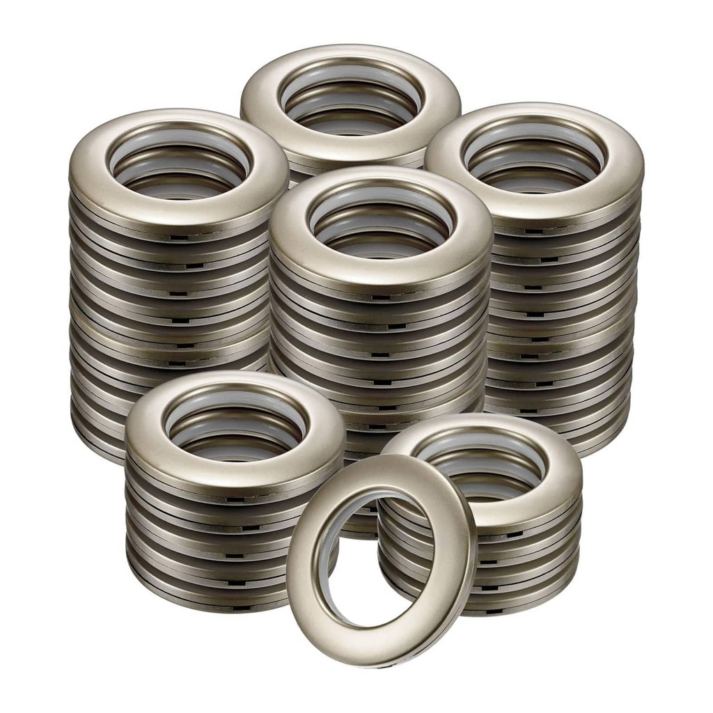 Coffee curtain grommet rings, round metal-look loops, stacked set of 50