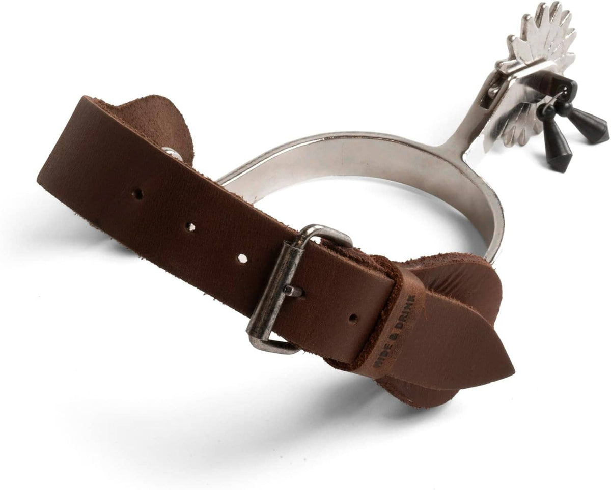 Set of 2 brown spur straps with steel buckle hardware and strap holes