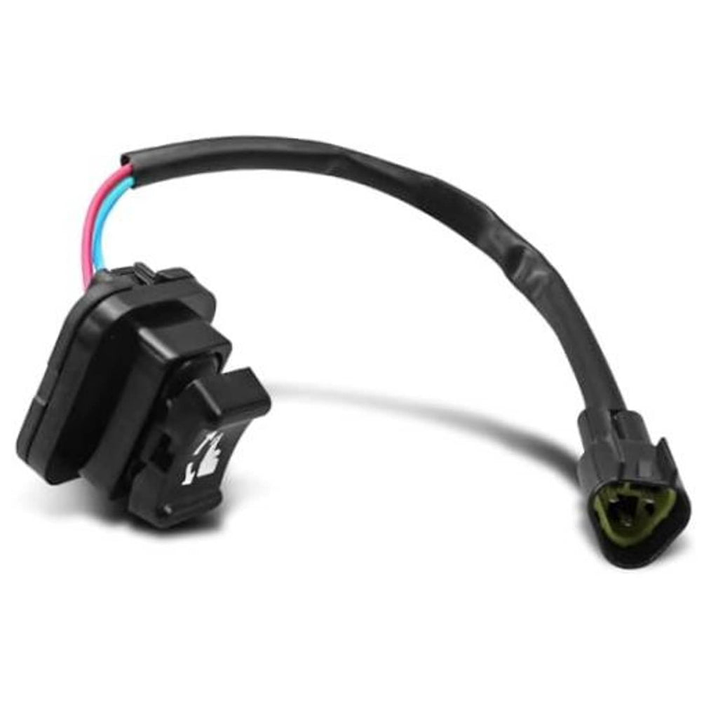 Trim and tilt switch assembly with black housing, wire leads, and green connector