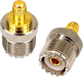 UHF coax adapter with gold plug and silver knurled coupling, showing center contact