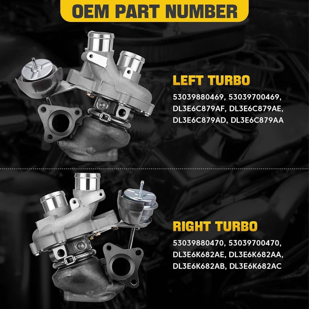 Left and right turbochargers with circular ports and silver cast housings