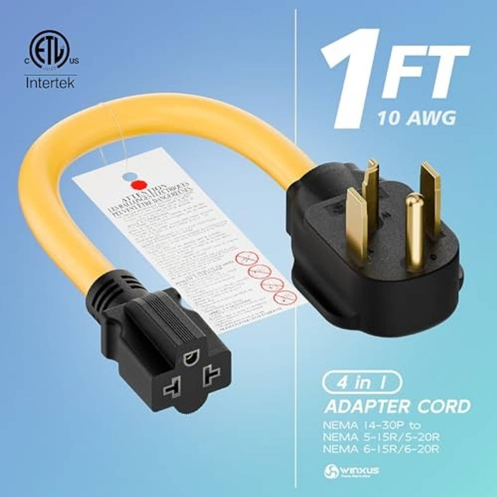 NEMA adapter cord, 10 AWG with four-prong plug and ETL marking