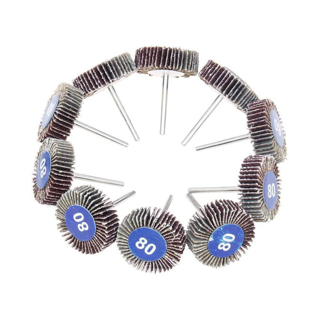Round flap sanding wheel pack, 80-grit discs on metal pins
