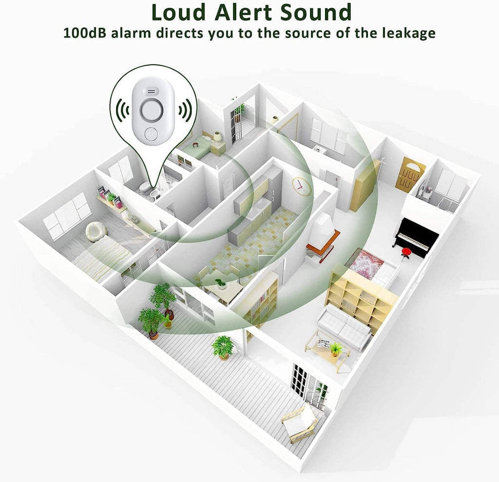 White water leak detector showing alarm sound waves for leak alerts