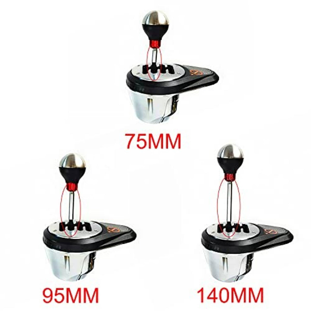 Gear shifter adapter with three mounted extension lengths: 75, 95, 140 mm