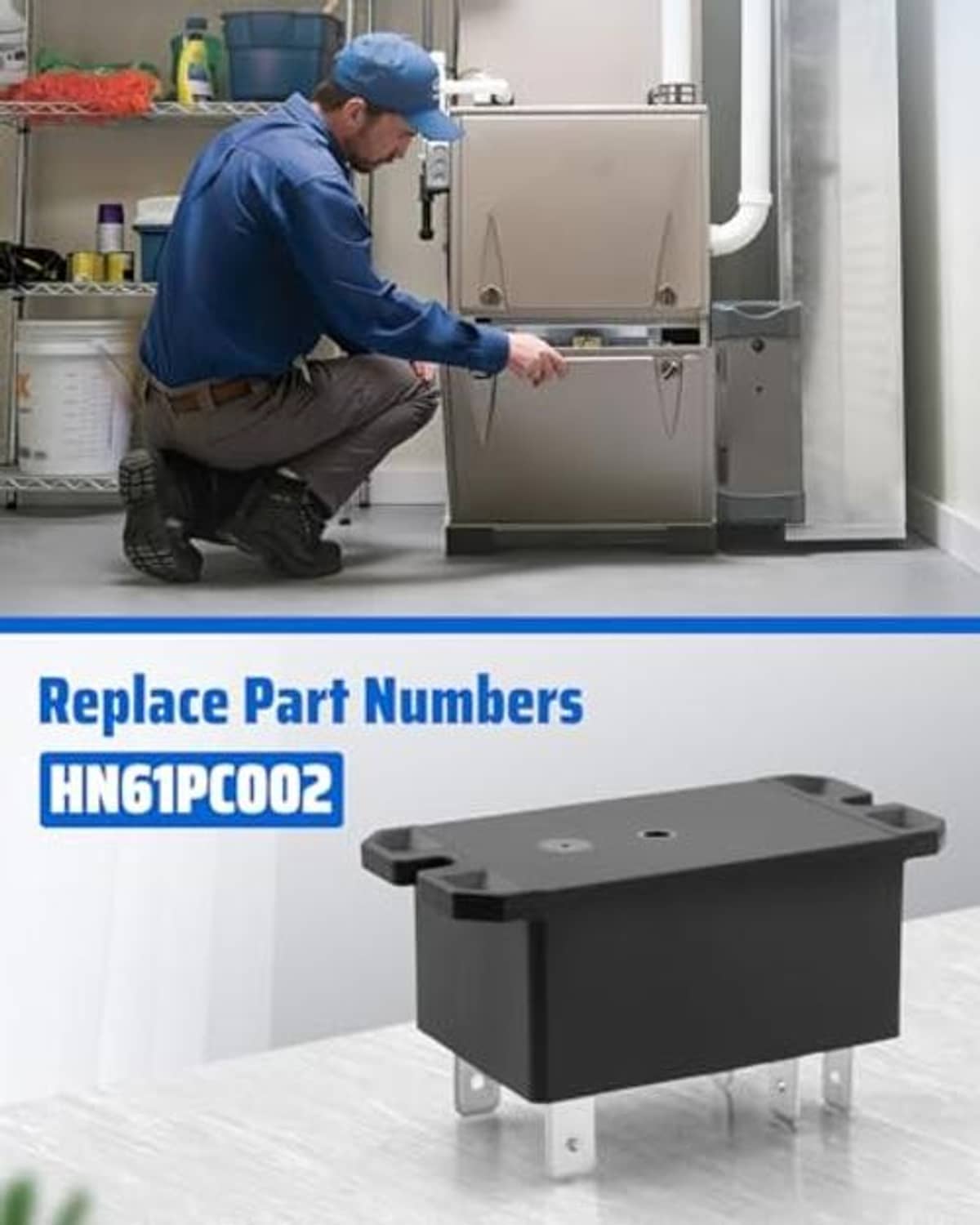 Black HVAC relay module with four mounting feet and metal electrical terminals