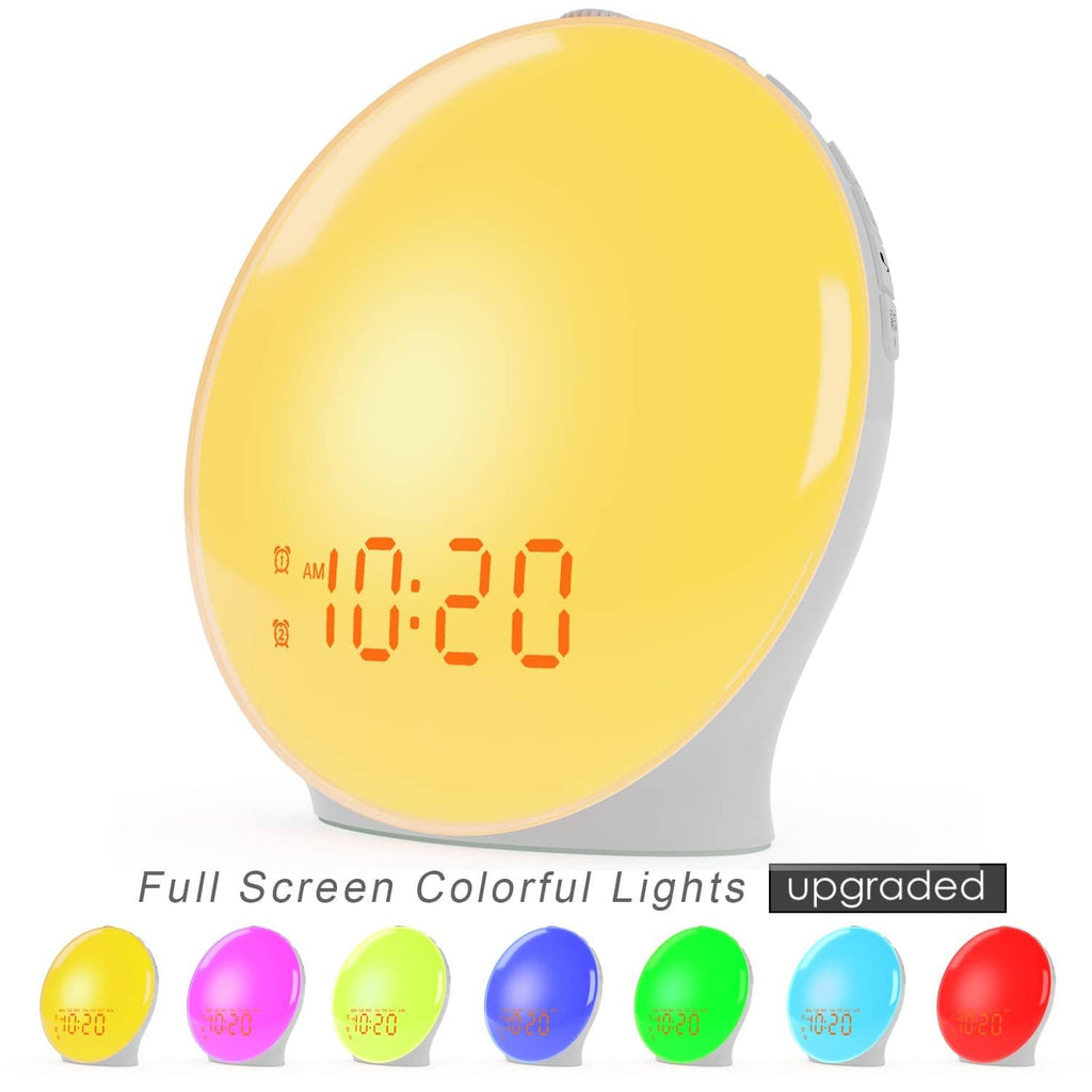 Sunrise alarm clock with yellow face and red digital time display
