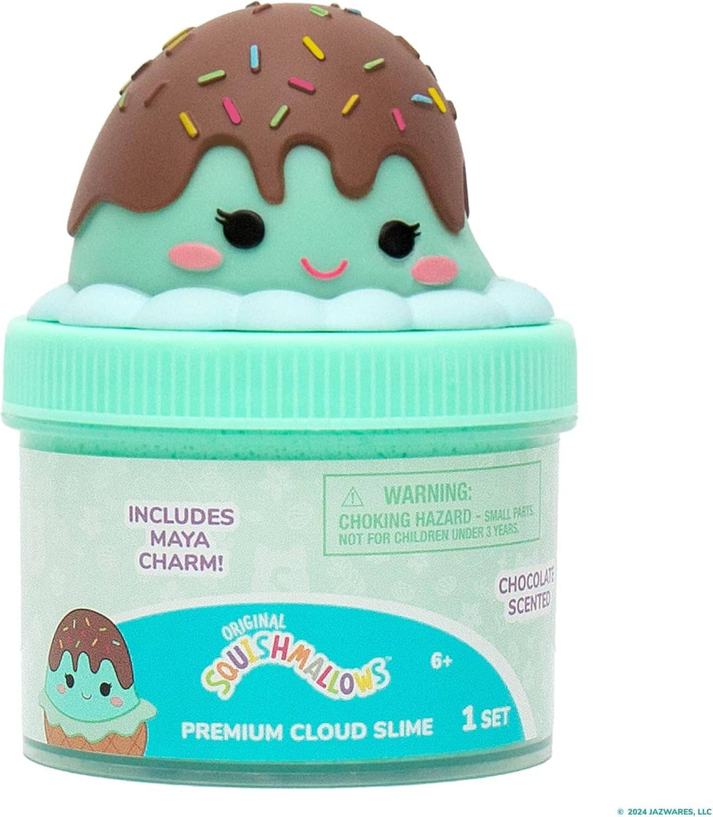 Teal premium cloud slime jar with brown ice-cream character lid and “Original” label