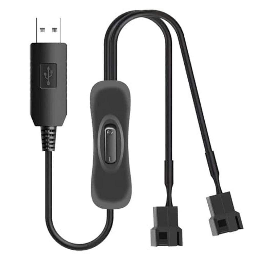 USB to dual 3/4-pin fan power adapter cable set with sleeved inline control module