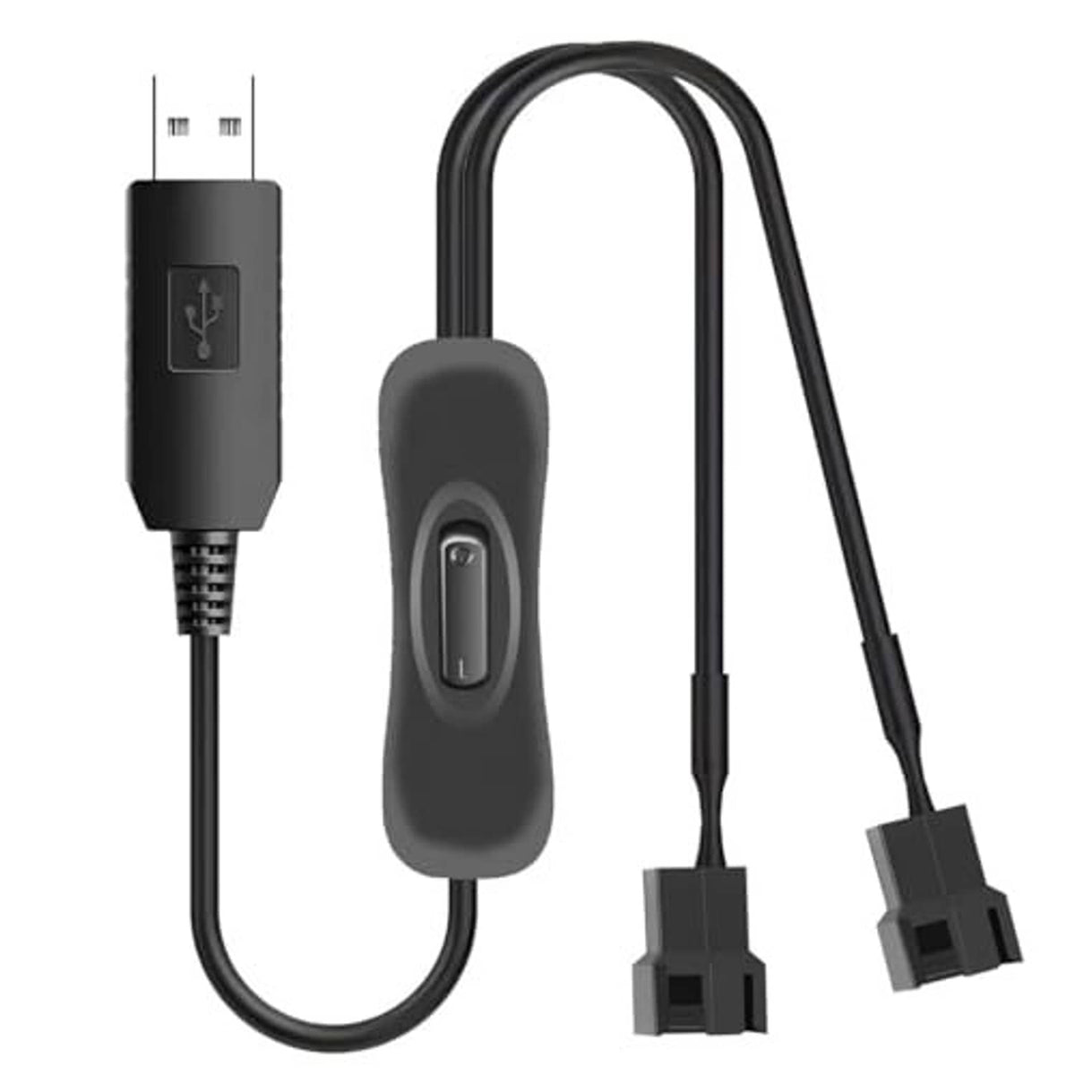 USB to dual 3/4-pin fan power adapter cable set with sleeved inline control module