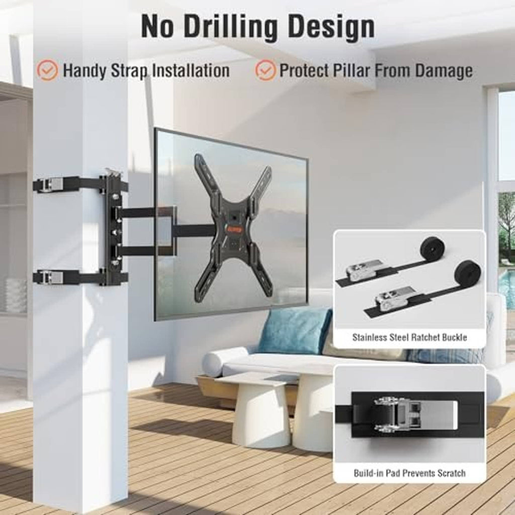 Outdoor pillar TV mount bracket with extendable arms and mounting plate