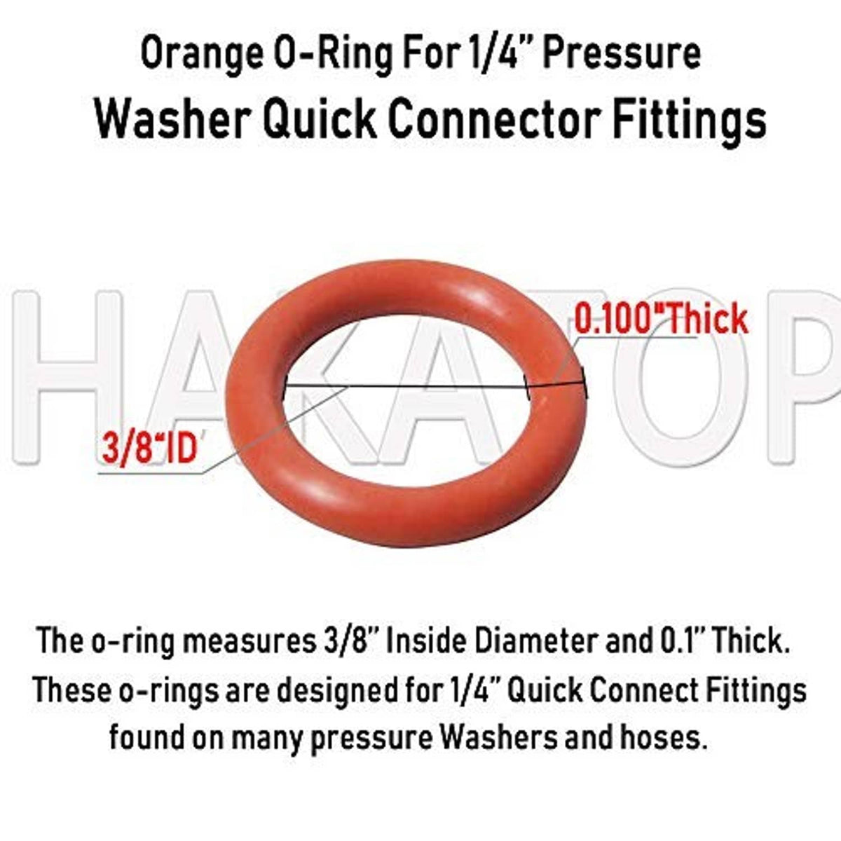 Orange pressure washer quick-connect O-ring seal, 3/8 inch inner diameter.