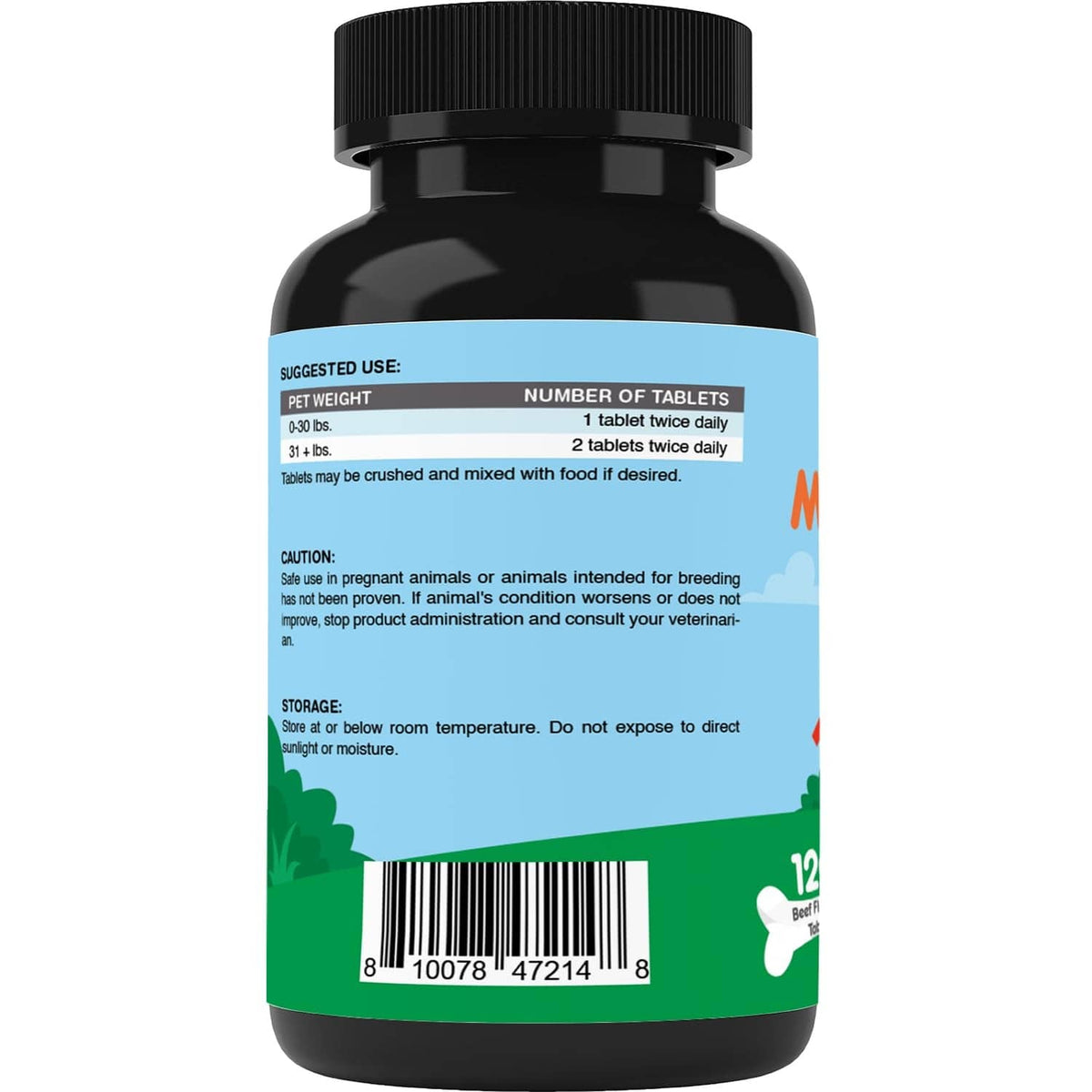 Vitamatic Pets Melatonin 6 mg bottle back label with dosage directions