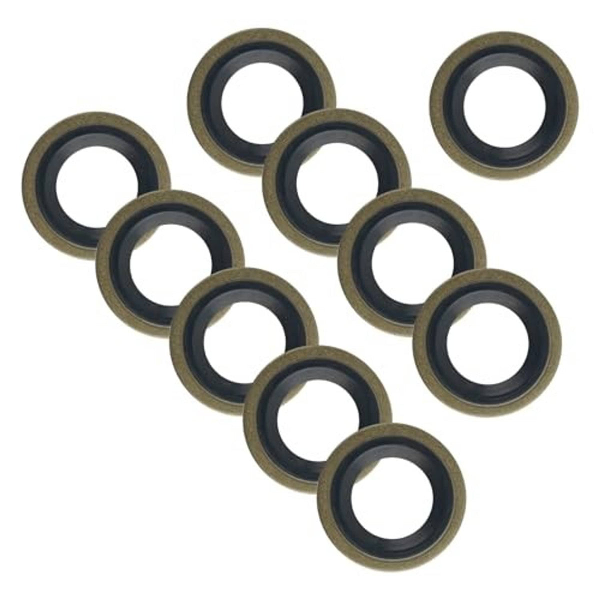 10-piece oil drain plug gasket set, metal outer ring with dark rubber inner seal