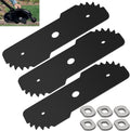 3-pack black replacement edger blades with mounting holes and serrated teeth, plus nuts