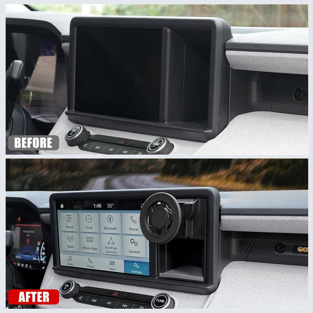 Magnetic phone holder cubby insert installed on dashboard with rotating magnet mount