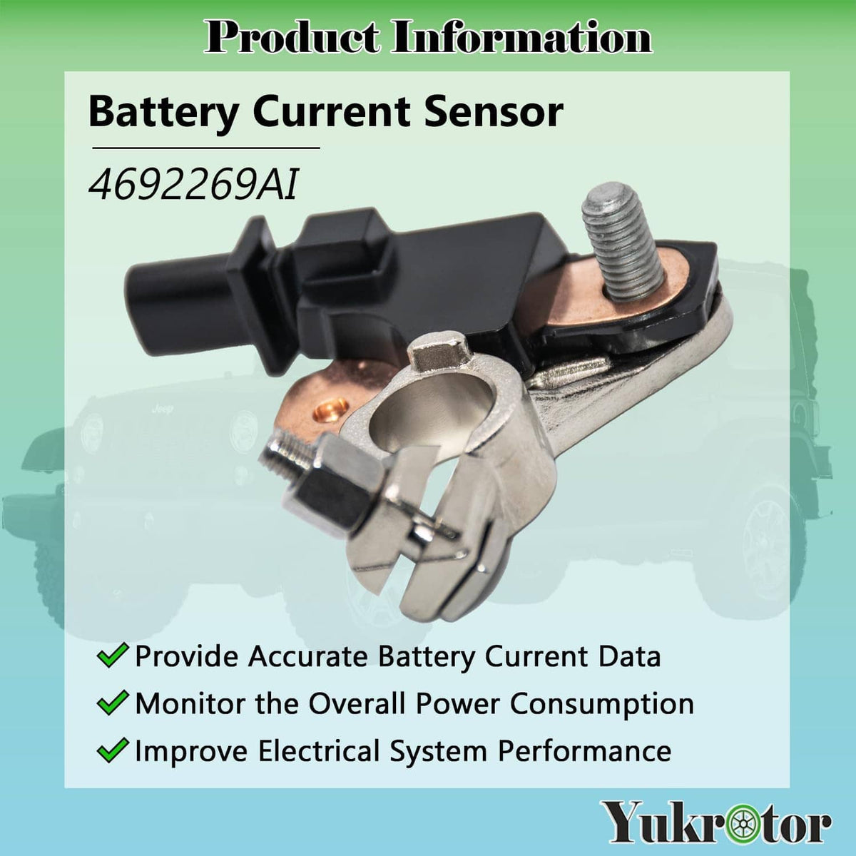 Battery current sensor showing two-pin connector and silver metal clamp