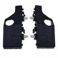 Pair of black front bumper retainer brackets, left and right, with mounting tabs