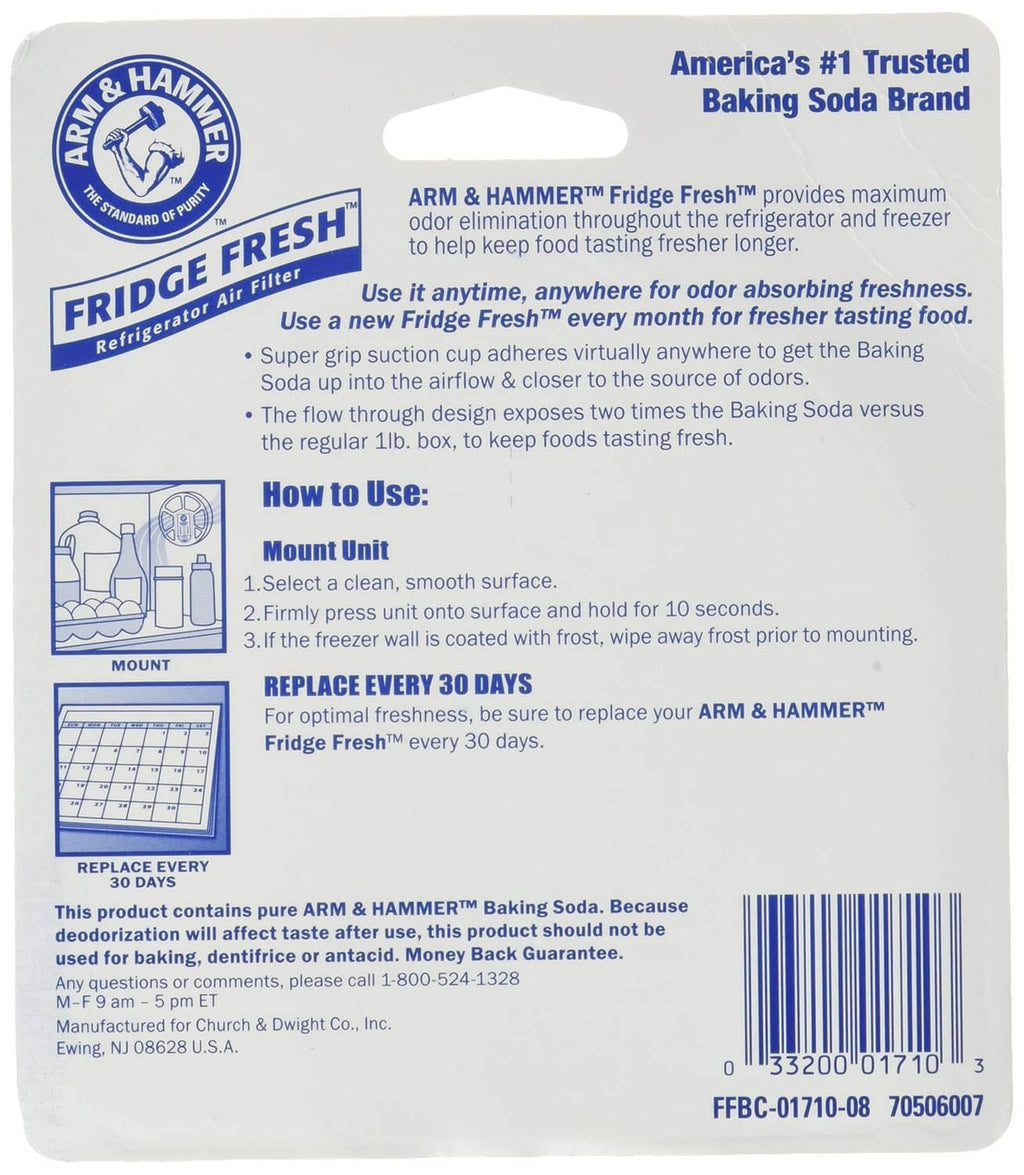 Arm & Hammer Fridge Fresh refrigerator air freshener back label with use and mount steps