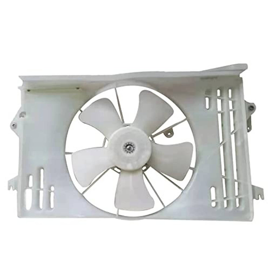 Radiator cooling fan assembly with white fan blades and light gray shroud