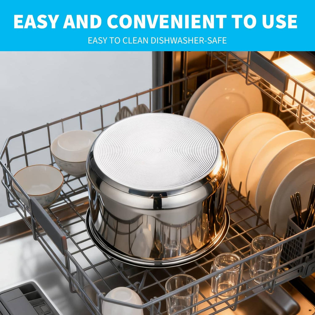 Stainless steel inner pot on dishwasher rack, easy to clean