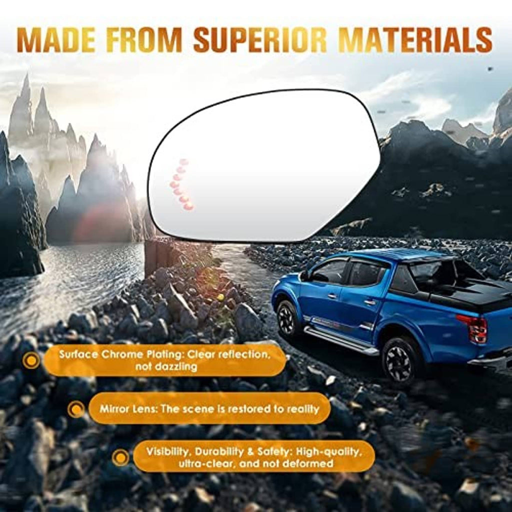 Left driver-side mirror glass lens with clear reflective finish and heating grid