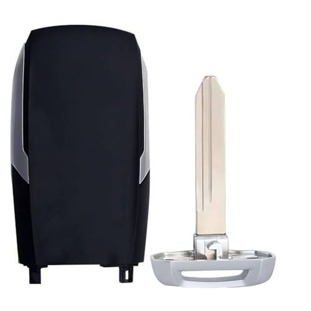 Black keyless remote key fob with exposed metal key blade and key cradle