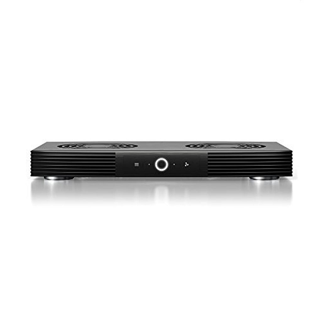 Black top-exhaust cooling fan unit with low profile body and vent grilles on sides