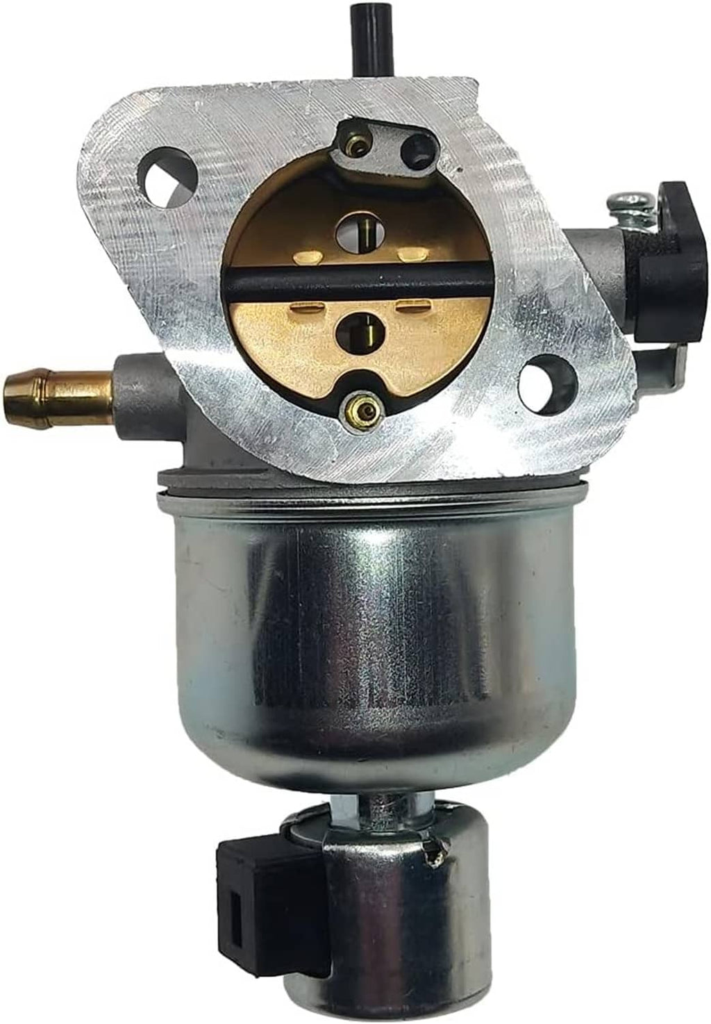 Carburetor with fuel pump housing and air inlet throat, angled front view