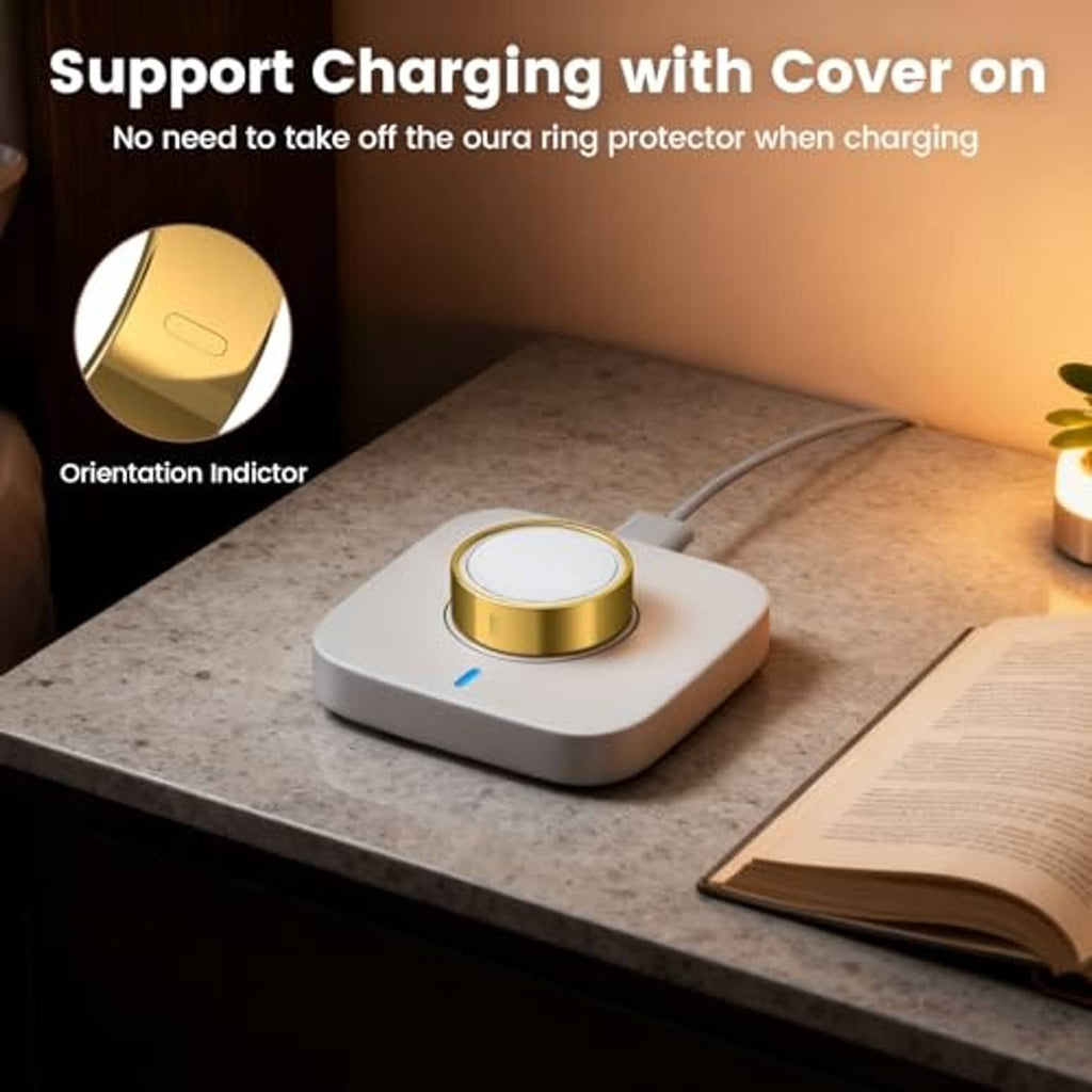 Gold ring cover sleeve with smooth plated finish and orientation indicator notch