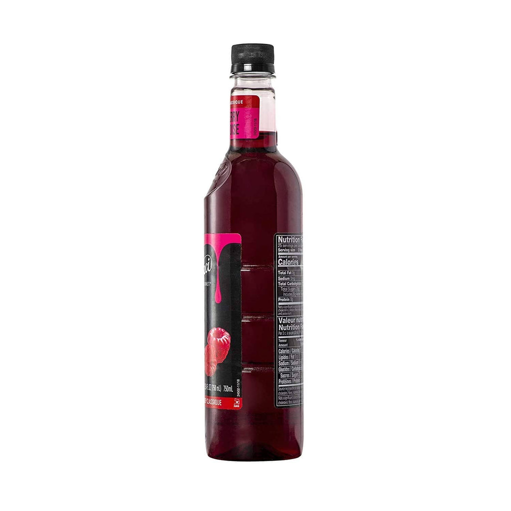 DaVinci Gourmet raspberry syrup bottle, side/back label with nutrition facts panel