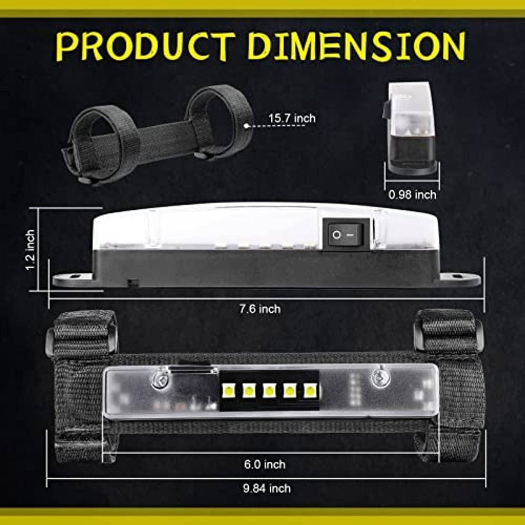 Universal roll bar LED interior light with mounting straps and measurement layout