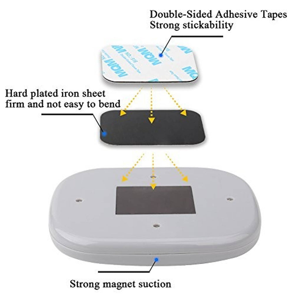 Gray dome LED light base with adhesive backing and magnetic suction contact