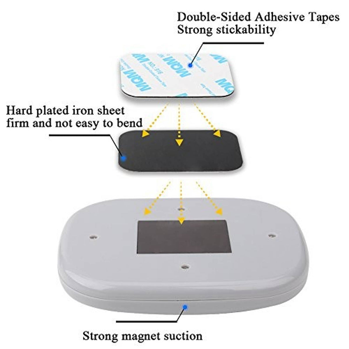 Gray dome LED light base with adhesive backing and magnetic suction contact