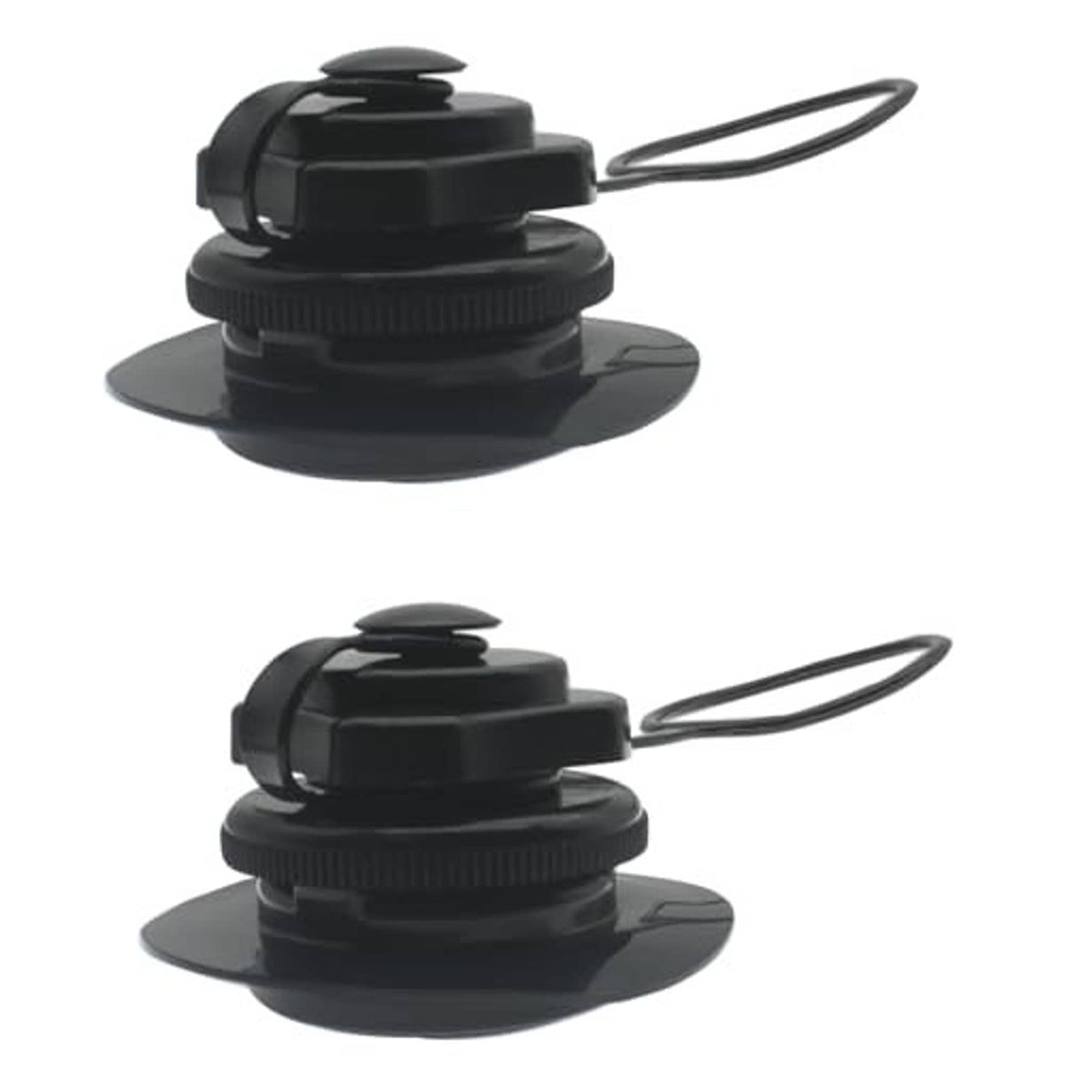 Black plastic 24mm air valve with pull ring and sealing gasket, with rubber base