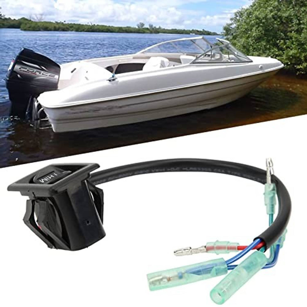 Black trim tilt switch with TRIM label and cable leads for outboard motor