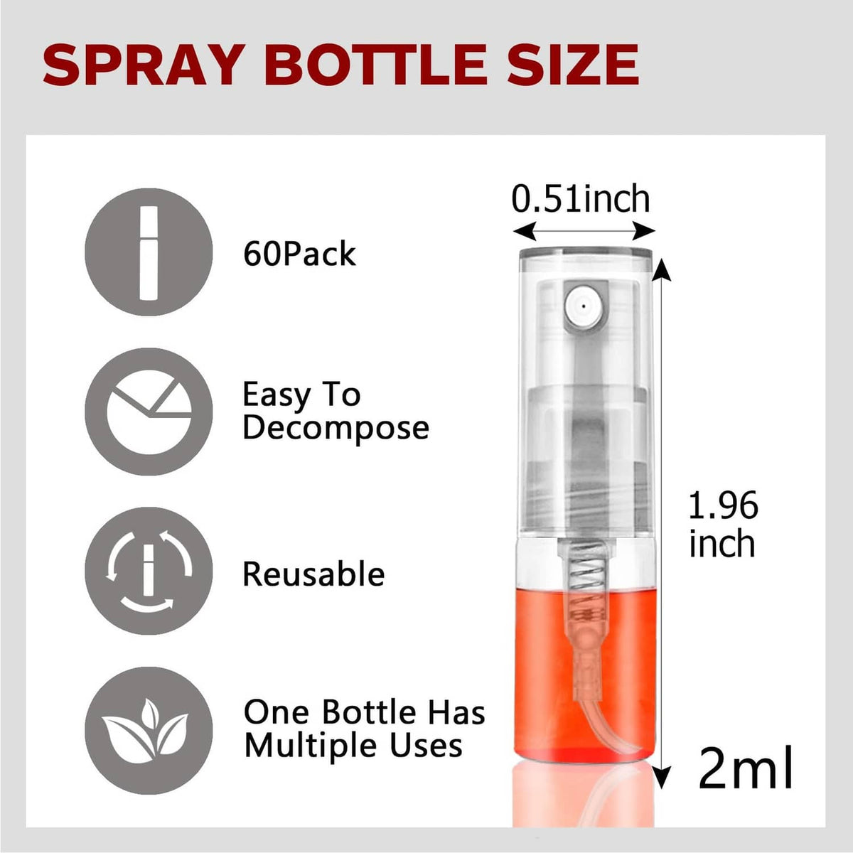 Csdtylh 2 ml mini glass spray bottle with clear nozzle and orange liquid level