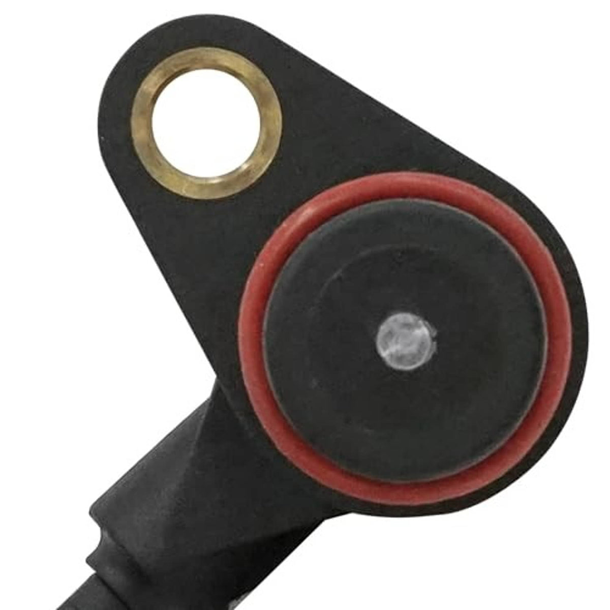 Crank position speed sensor face with red sealing ring and brass mounting hole