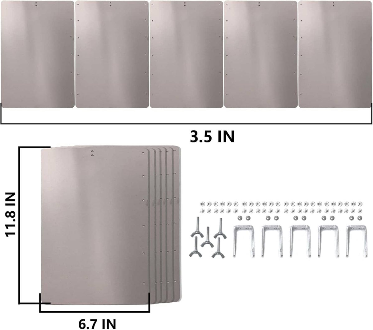 5-piece silver patio heater reflector shield panels with screws and U-shaped connectors