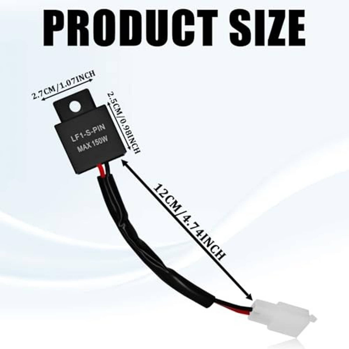Black LF1-S-PIN LED flasher relay with white connector and visible cable length