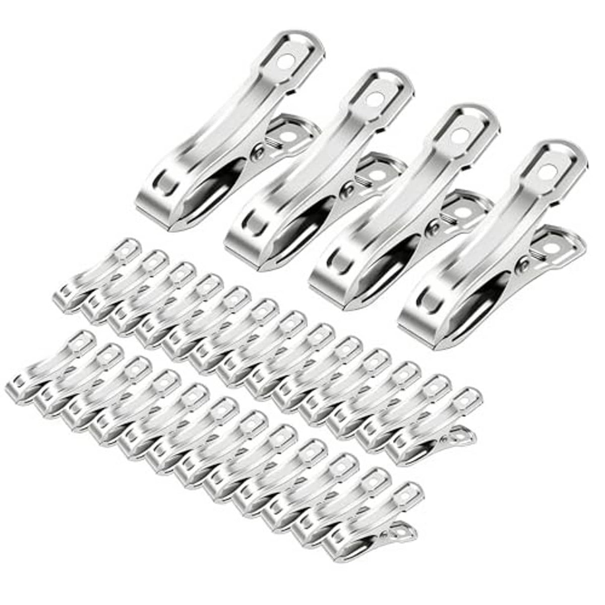 Stainless steel greenhouse clamp set with spring metal clips, shiny silver finish