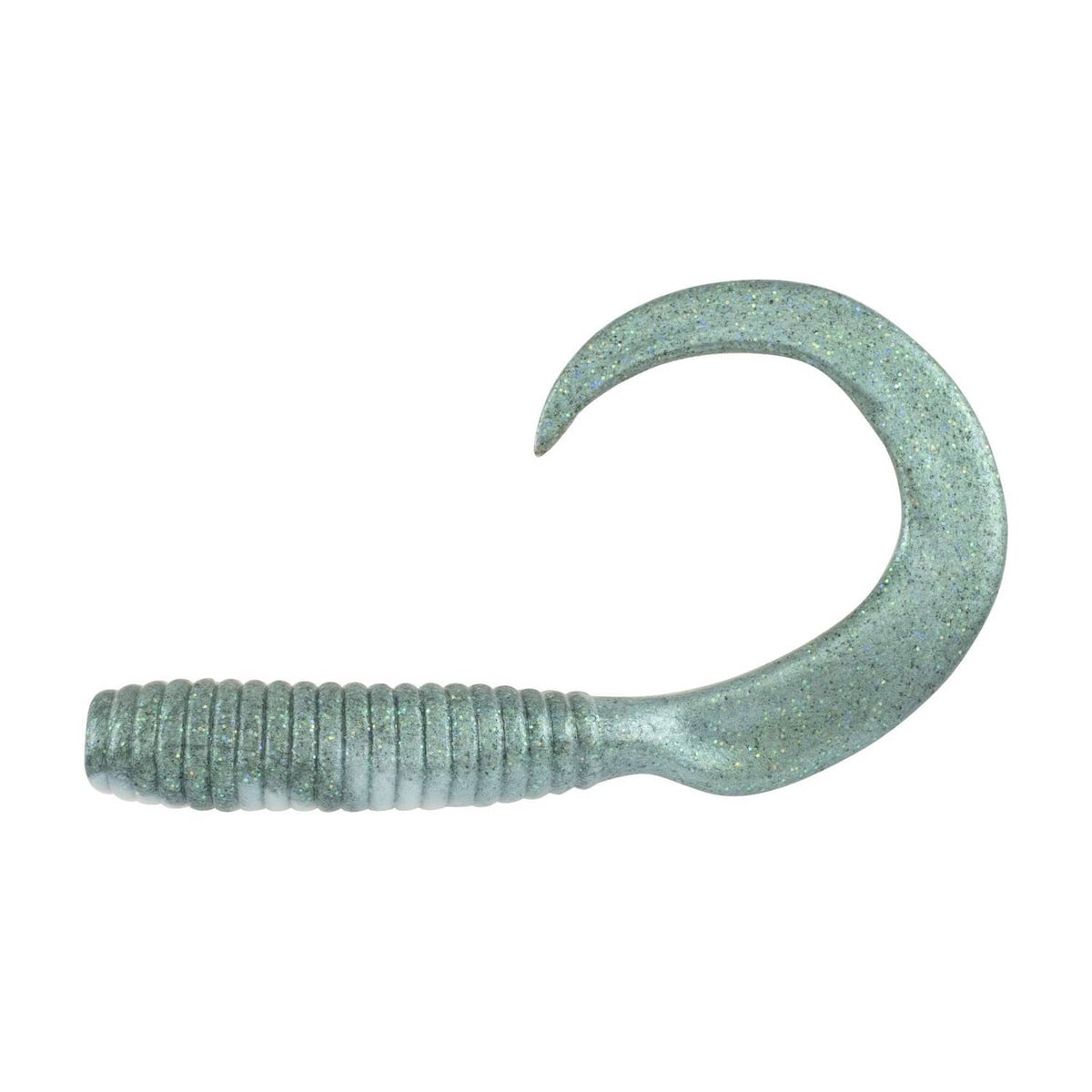 Fishing soft bait jig trailer, dark green ribbed worm with curled hook end