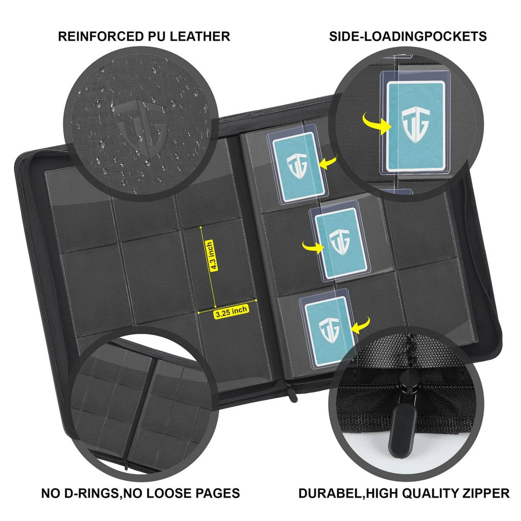 RivetOak TCGUARD Toploader Binder,Holds 216 Toploaders,9 Pocket Top 9 Pocket, Black