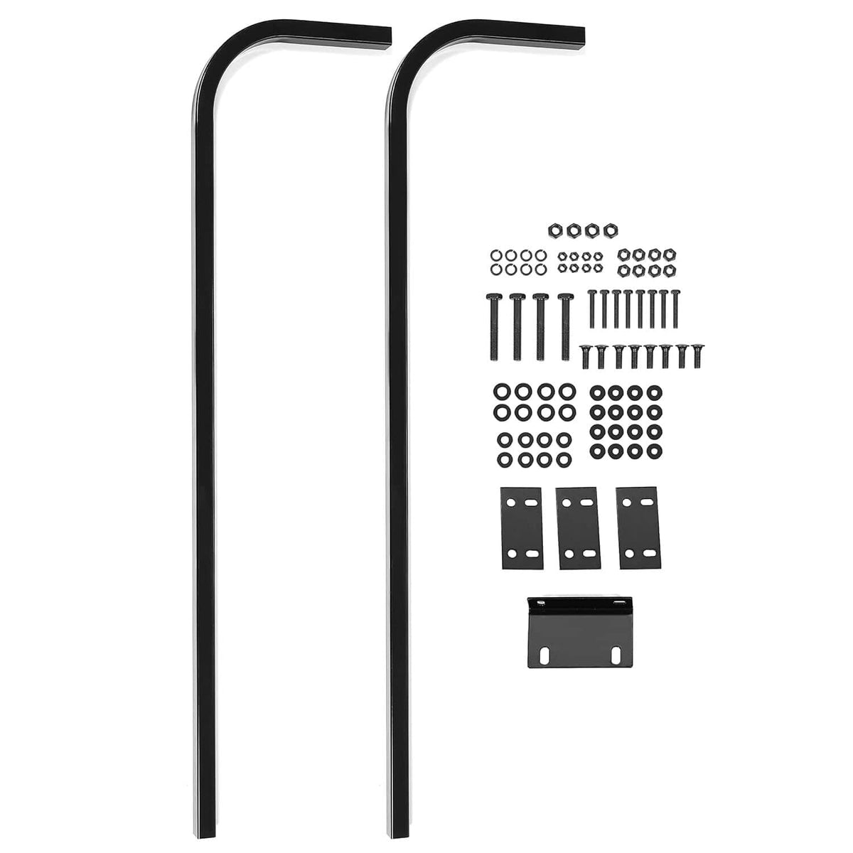 Black rear roof mounting support struts with brackets and hardware kit