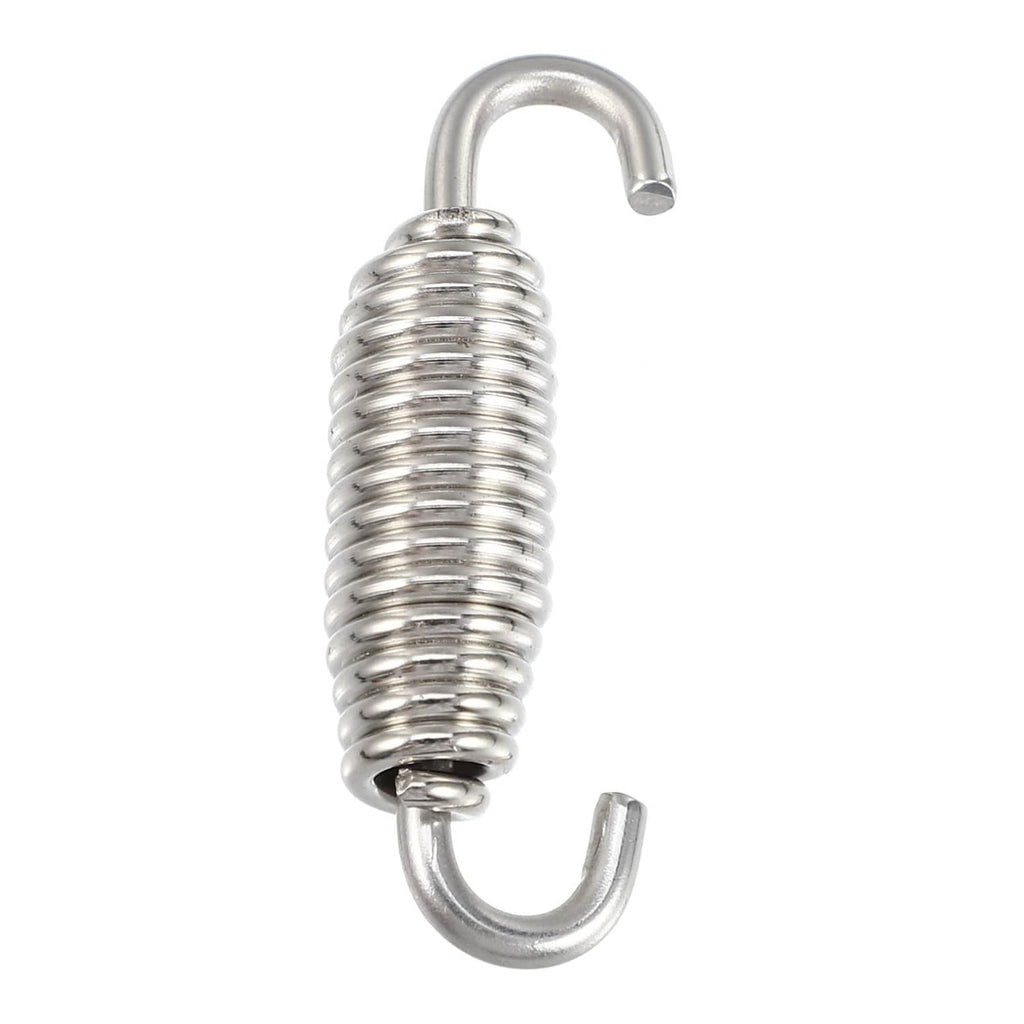 Motorcycle exhaust pipe spring with U-shaped hooks, silver tone