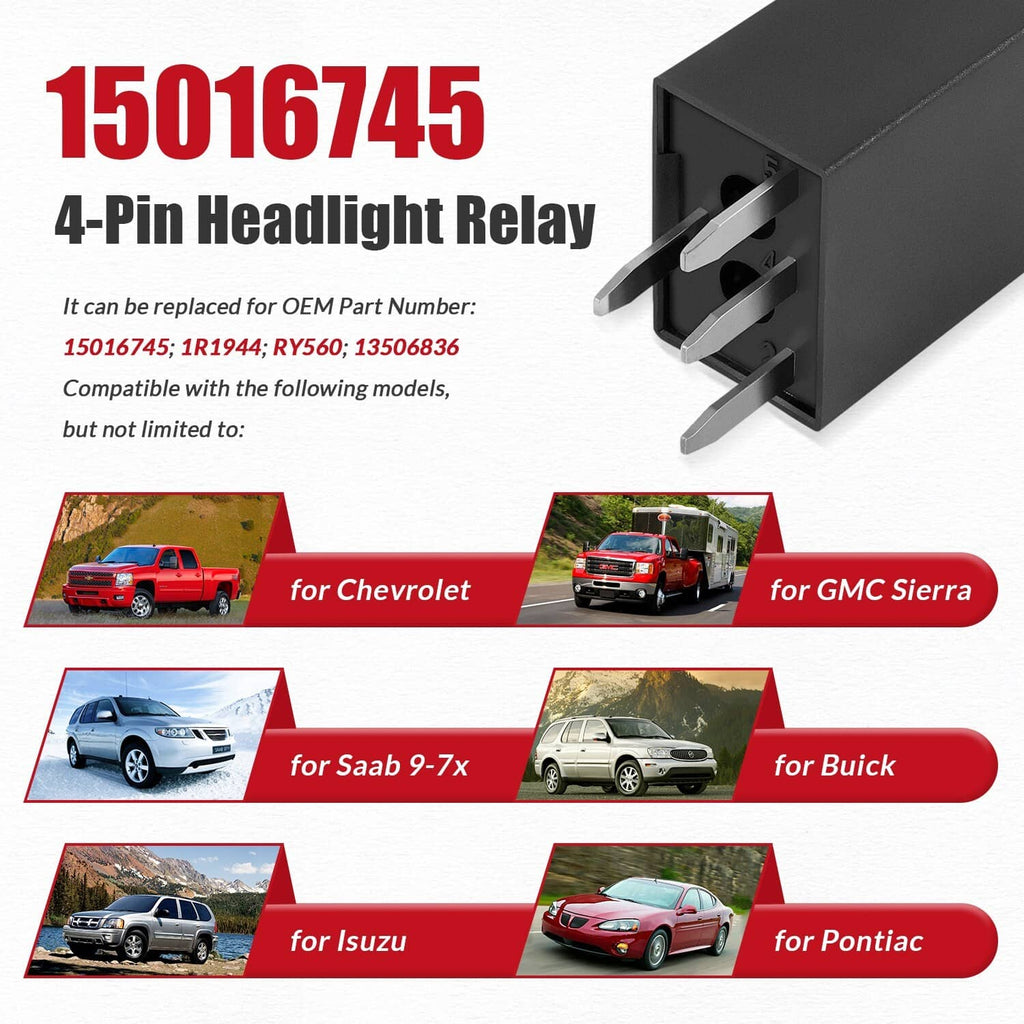 Black 4-pin headlight relay with two metal plug blades