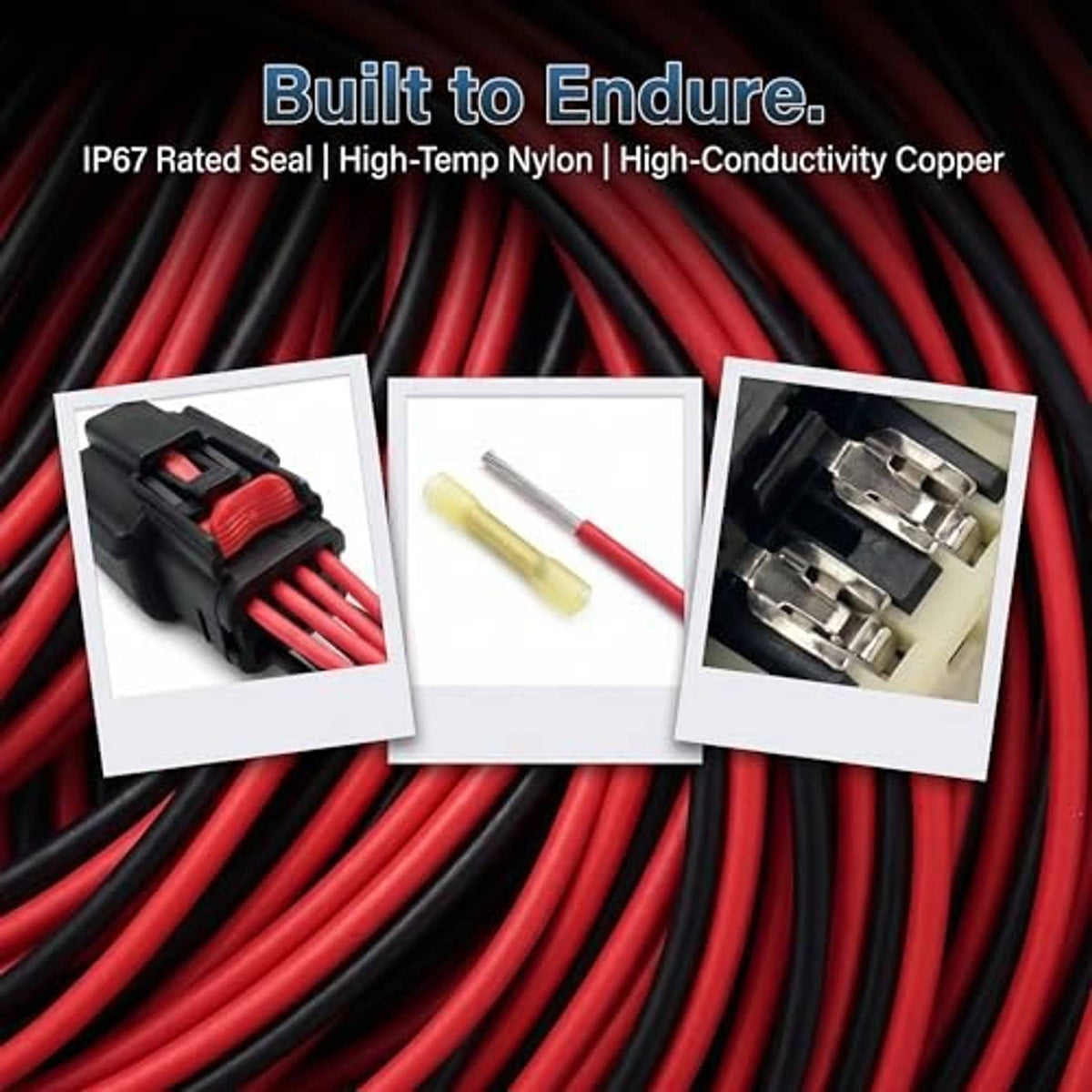 8-pin headlight connector pigtail with red and black high-temp sealed cable ends